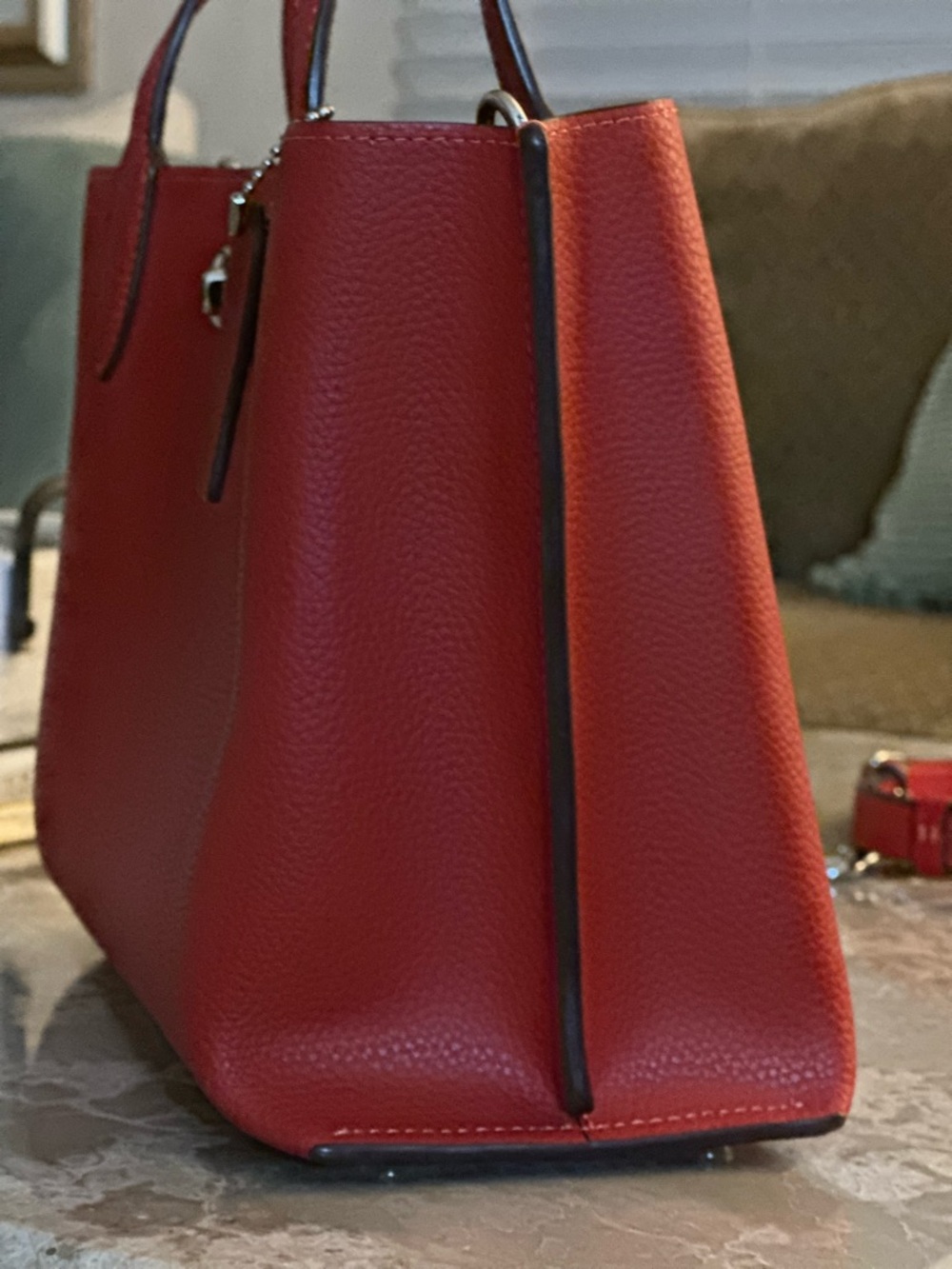 Coach Red Pebbled Leather Tote with Shoulder Strap MINI - Picture 8 of 16
